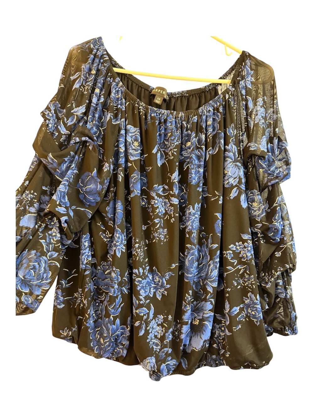 Blue Floral Ruffle Sleeve Women's Top